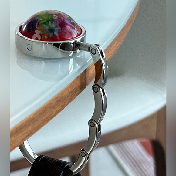 - Foldable Bag Hook/Purse Hanger - Handmade - Pink Flowers - Fits Most Tables - Picture 6 of 8